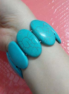 绿松石包邮邮蓝色大号椭圆手牌松石手串手链首饰