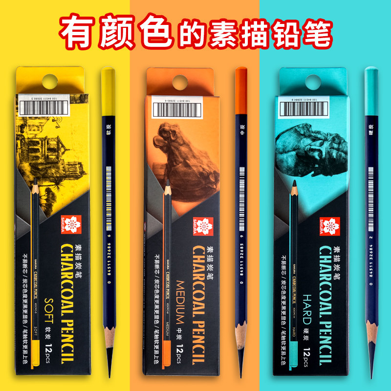日本樱花炭笔素描碳笔套装美术生专用软碳中性硬速写绘画炭画铅笔,淘宝优惠券,粉丝福利购,淘宝优惠卷