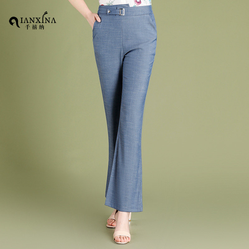 天丝大码九分喇叭裤阔腿百搭牛仔裤 千禧纳牛仔裤