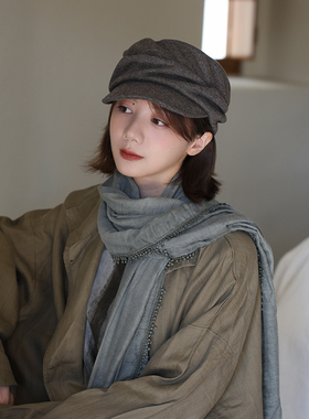 晚秋」不规则含羊毛秋冬贝雷帽日系文艺八角帽子复古显脸小马术帽