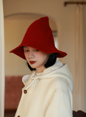 奇怪可爱羊毛呢尖顶女巫帽子