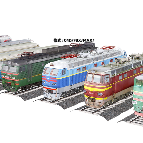 C4Dmax FBX写实老式运输绿皮3D火车头列车货运客车厢铁路模型素材 - 图3