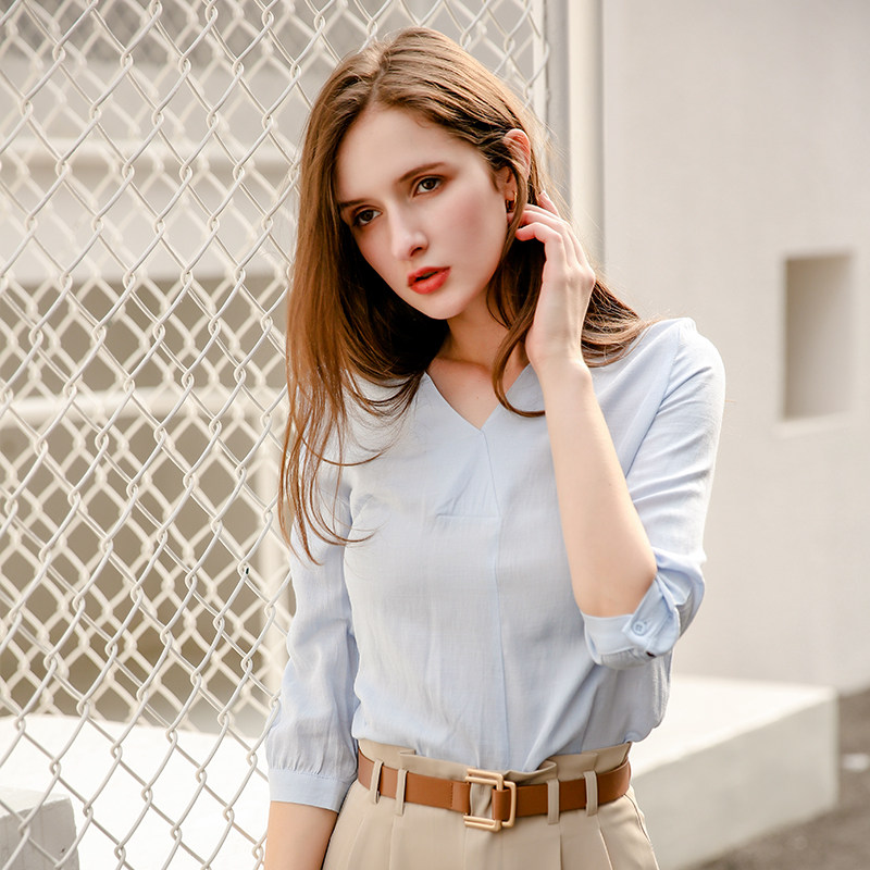 简朵秋季新款百搭套头舒适女上衣 简朵T恤