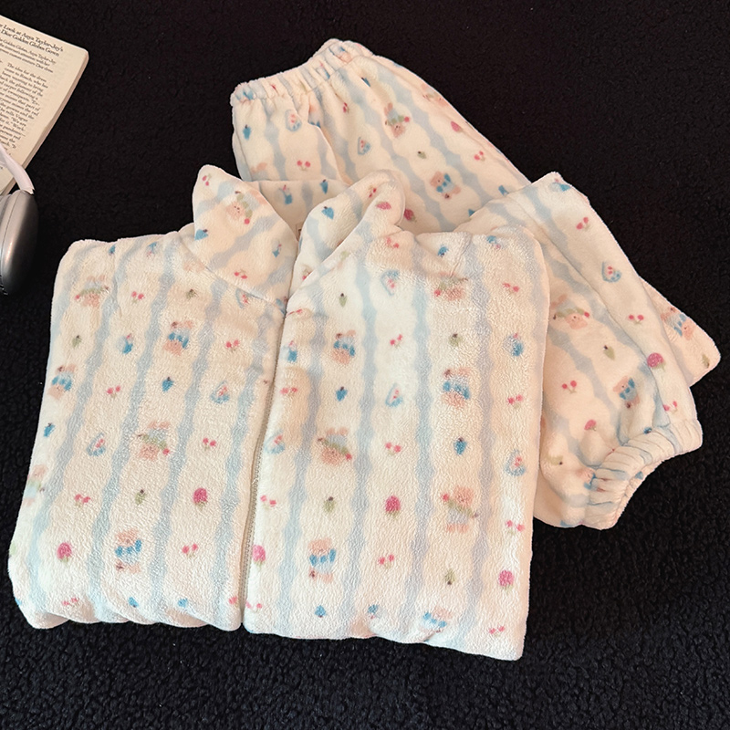 珊瑚绒睡衣女秋冬季加厚保暖2025新款甜美可爱法兰绒家居服套装 - 图0