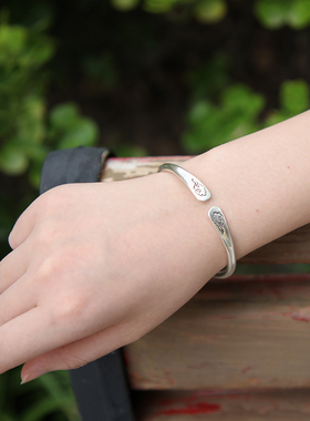 999纯银原创五彩祥云复古手镯