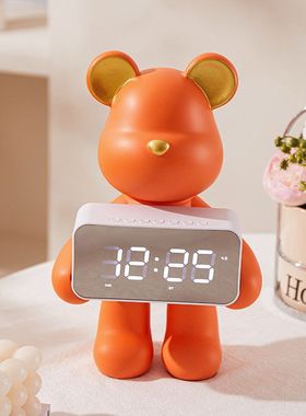 创意家用客厅卧室桌面钟表暴力熊时钟摆件智能闹钟多功能电子闹铃