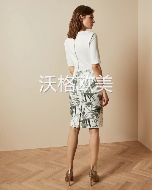 Vogel British TB brand spring and summer style shoulder new buttoned on the floral print back slit dress with waist and hips