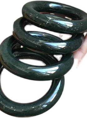 天然和田玉青玉洒金皮粗圆条胖圆条手镯女玉镯子带证书