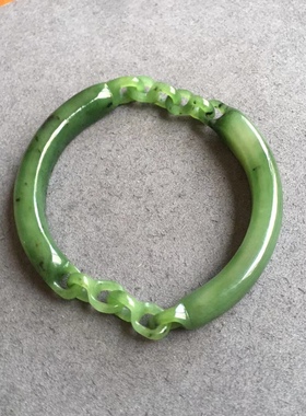 天然和田玉碧玉猕猴桃纯手工特色活环贵妃镯手镯女玉镯子带证书