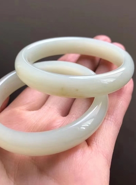 天然和田玉新疆且末料白玉小圈口扁条手镯女玉镯子带证书