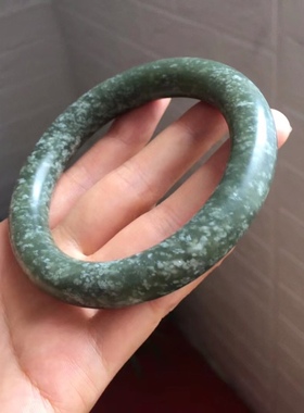 天然和田玉新疆籽料沙枣青雪花棉大圈口圆条手镯女玉镯子带证书