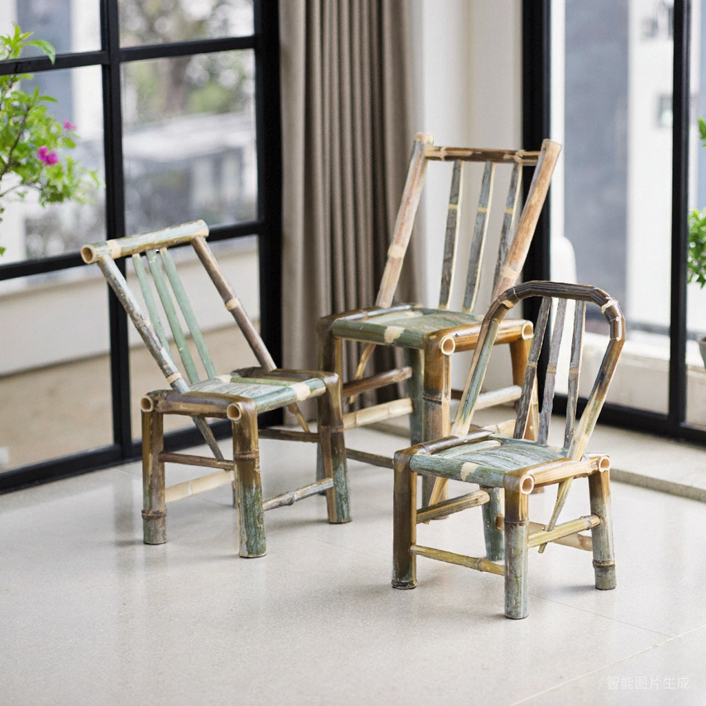 竹椅子靠背椅家用老式竹子椅子手工编织藤椅阳台竹凳子小方凳矮凳