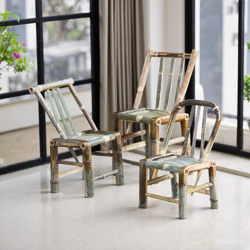 竹椅子靠背椅家用老式竹子椅子手工编织藤椅阳台竹凳子小方凳矮凳 - 图0