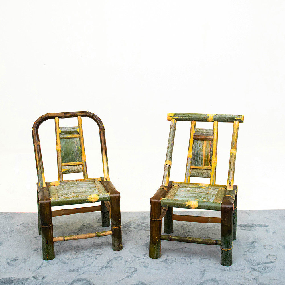 竹椅子靠背椅家用餐椅老式新中式手工竹编藤椅阳台复古小竹凳编织