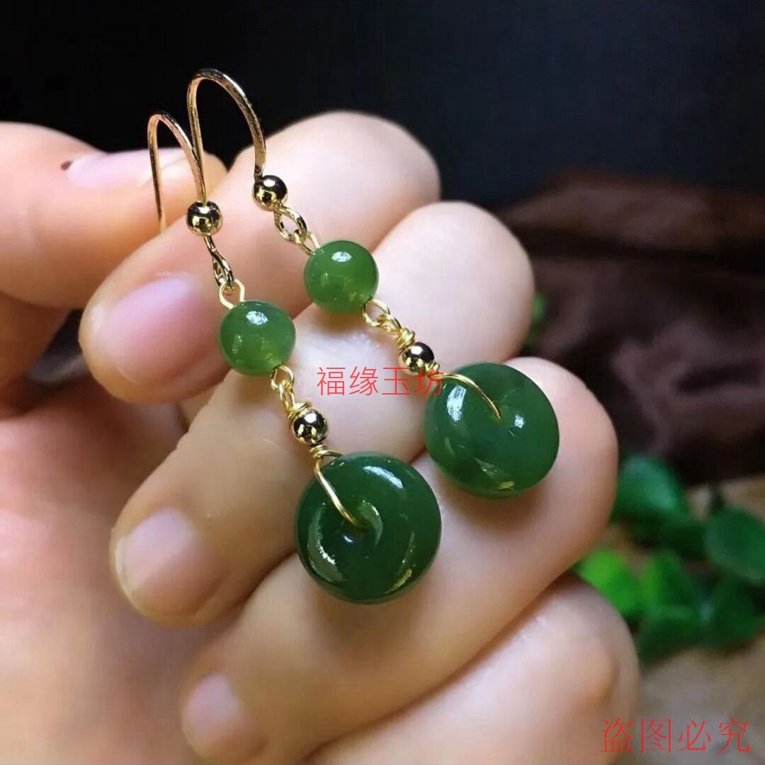 精品和田玉碧玉平安扣耳线耳坠玫瑰金菠菜绿蛋面耳饰耳钩招财礼物,淘宝优惠券,粉丝福利购,淘宝优惠卷