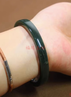 和田玉青玉手镯墨色国风方条手镯
