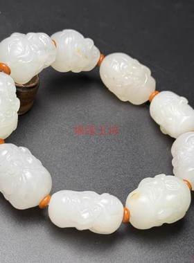 精美新疆和田玉白玉十八罗汉手链精品玉石真品文玩罗汉手串收藏品