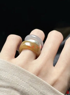 和田玉烟紫戒指情侣简约