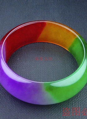 缅甸老坑冰种翡翠手镯春带彩女款紫色玉石糯种春彩宽版玉镯民族风