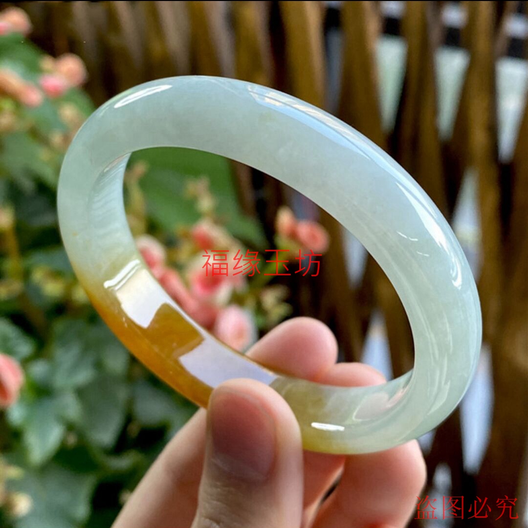 翡翠手镯女新款糯冰种正圈飘花黄翡玉镯子高端水润美人镯送礼 - 图1
