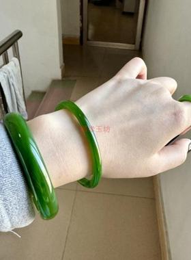 和田玉色碧玉平安镯美人条玉镯