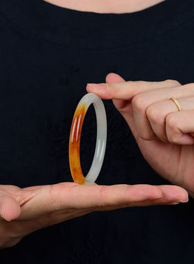 天然正品玉镯子女款黄色半白半黄