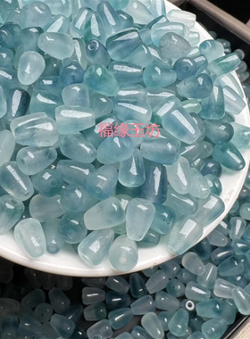 翡翠晴水色天青冻冰飘花水滴石英岩飘花散珠diy配饰配件