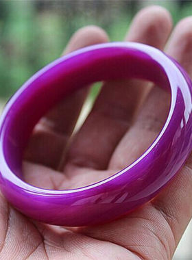 天然茄紫玉髓镯子深紫色玛瑙手镯