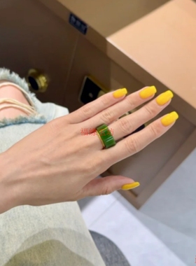 精品新料昆仑碧玉指环满绿菠菜绿阳绿玉石戒指男女同款显白手饰