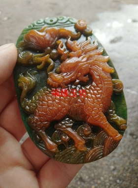 翡翠干青玉牌子瑞兽男款麒麟吊坠