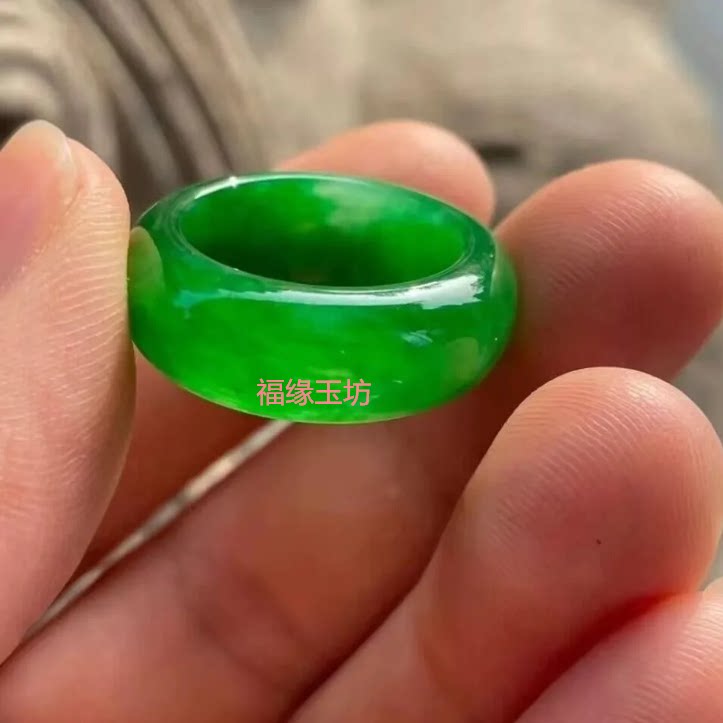 Burmese dry green ring ice flower green men and women ring floating flower ring ring finger running ring
