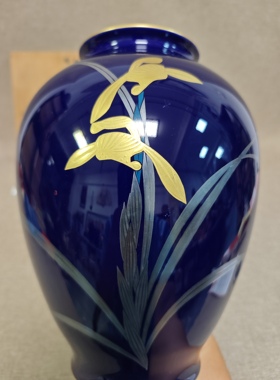 日本进口中古瓷器正品香兰社经典帝王蓝花瓶花器（保存痕迹）