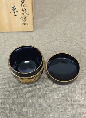 日本进口中古全新正品手工金莳绘木胎漆器茶枣茶入茶道具