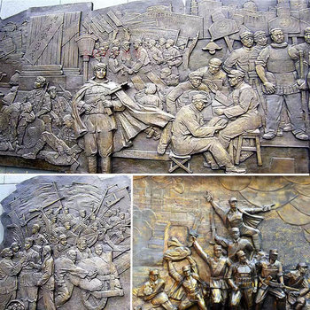 Customized sandstone relief background wall fiberglass imitation copper sculpture campus revolutionary party building court relief cast copper