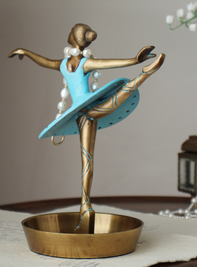 印度进口全黄铜首饰收纳芭蕾舞者钥匙收纳桌面摆件装饰盘复古中古