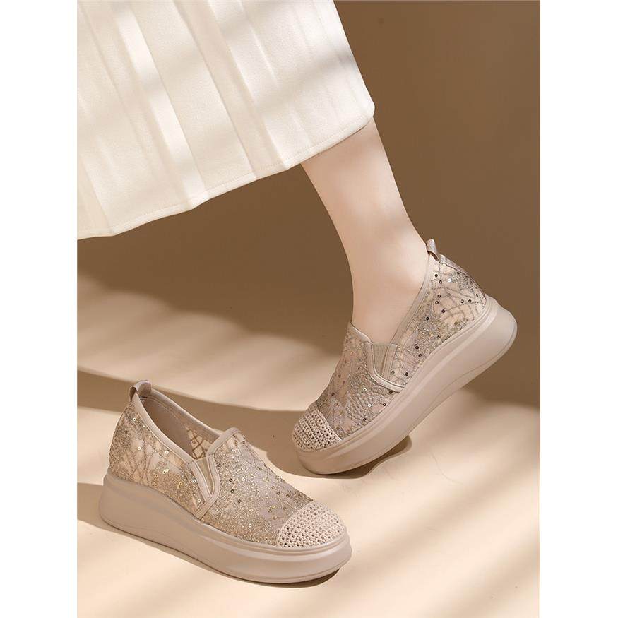 夏季新款一脚蹬渔夫鞋女内增高厚底网面镂空透气乐福鞋浅口单凉鞋,淘宝优惠券,粉丝福利购,淘宝优惠卷