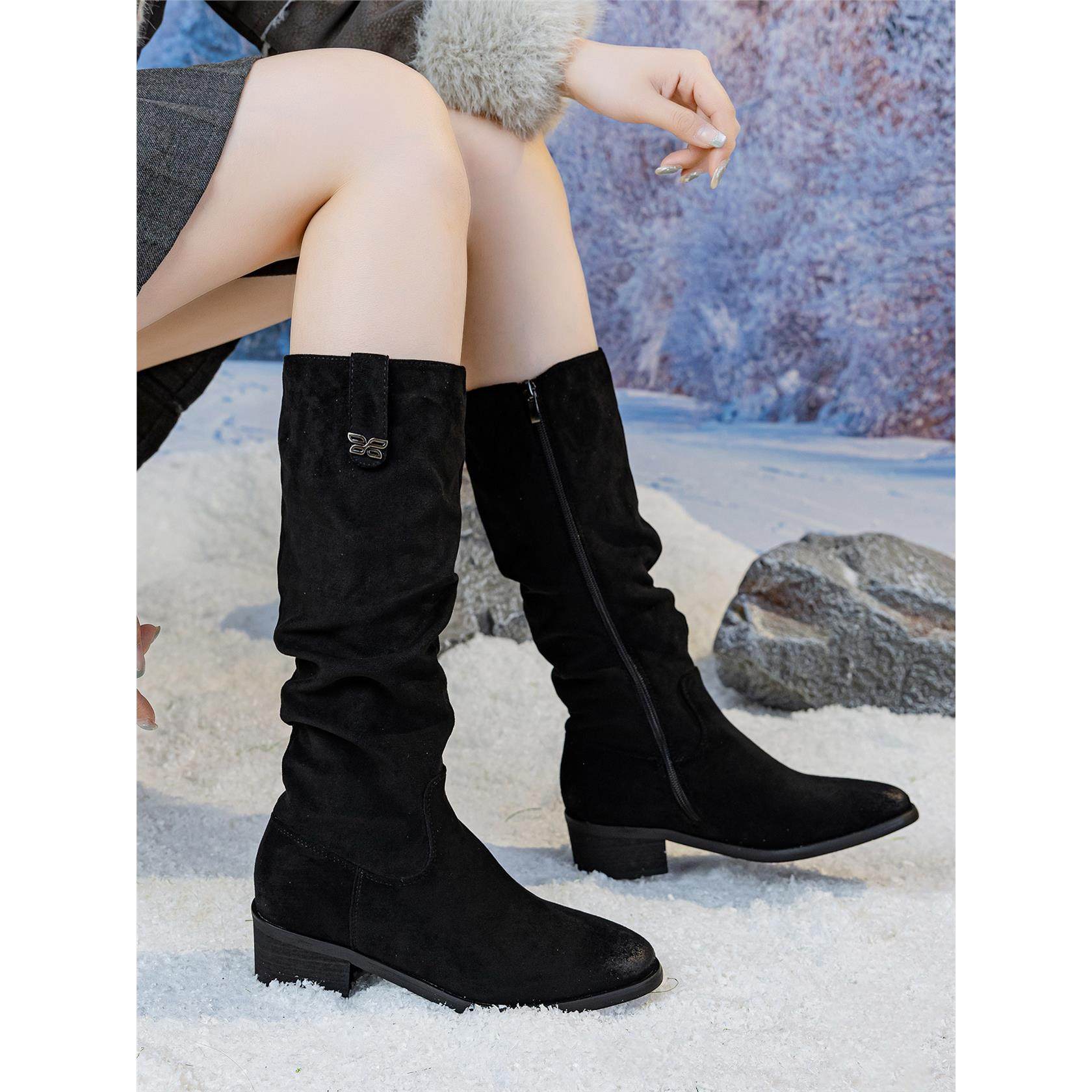 长筒靴女2025冬新款厚底增高弹力瘦瘦靴绒面高筒骑士靴加绒不过膝,淘宝优惠券,粉丝福利购,淘宝优惠卷