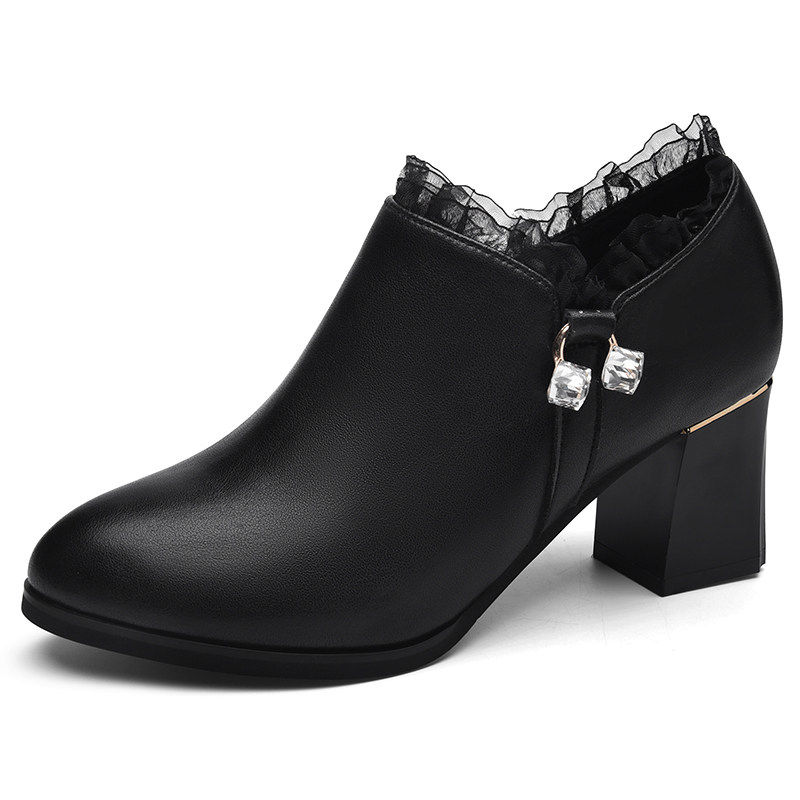 真皮女鞋秋季2025新款软皮妈妈深口单鞋粗跟百搭黑色皮鞋女高跟鞋,淘宝优惠券,粉丝福利购,淘宝优惠卷