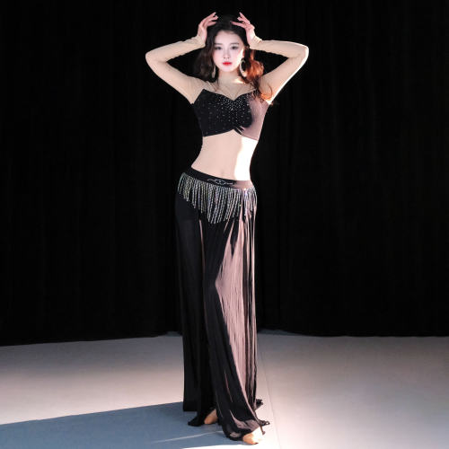 舞娘肚皮舞服装春季新款东方舞原创设计性感网纱流苏表演出服套装 - 图3