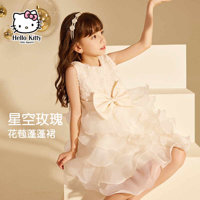 清仓低价，Hello Kitty 夏季女童玫瑰蝴蝶结公裙礼服裙（110~160码） 3款