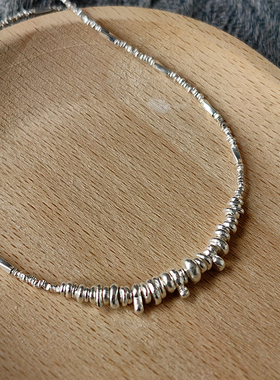 慢时光  990纯银碎银子短项链毛衣链锁骨链女闺蜜礼物古风原创