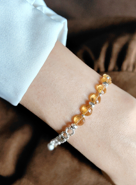 银河碎片  7A高冰透天然黄水晶碎银子手链女精致巴西进口招米