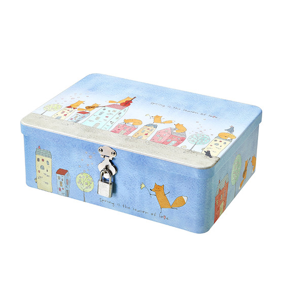 Retro style lockable desktop storage tinplate box