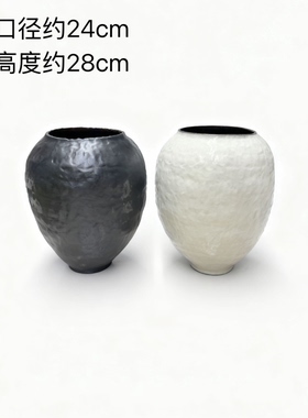 景德镇新中式手工粗陶复古花瓶插花器干花盆客厅酒店民宿装饰摆件
