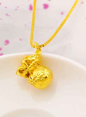 气质正品18K实心钱袋吊坠配盒子链 黄金真金色坠链女项链时尚礼物