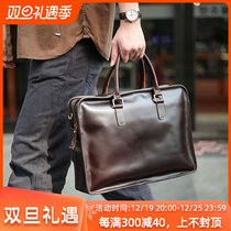 Small CrowdDay Bull Leather Superior Sense Briefcase Commuter Mens Handbag Genuine Leather Official Documents Bag Computer Mens Bag