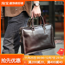 Small CrowdDay Bull Leather Superior Sense Briefcase Commuter Mens Handbag Genuine Leather Official Documents Bag Computer Mens Bag