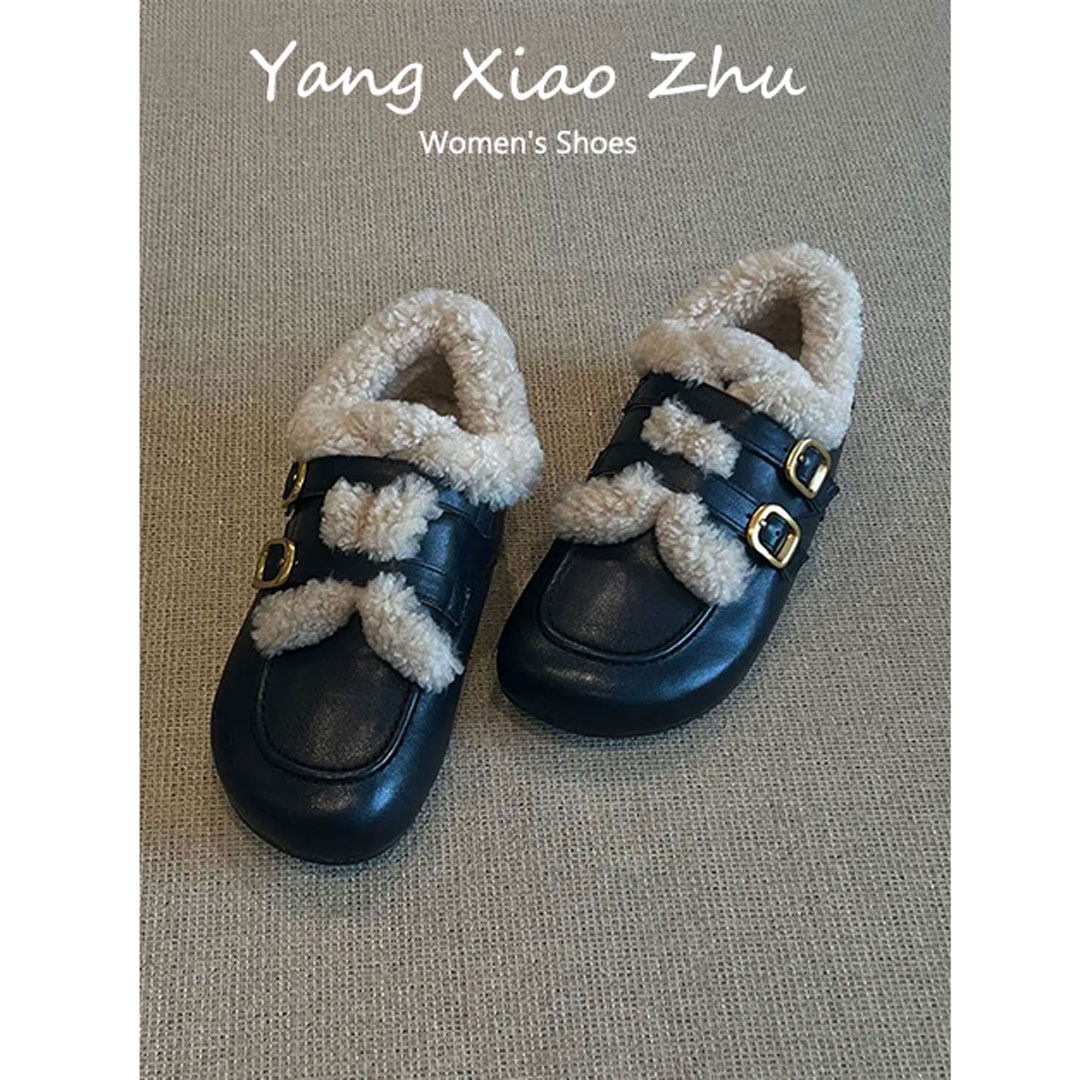 牛皮~圆头加绒保暖勃肯鞋女2025冬季新款毛毛棉鞋平底内增高女鞋,淘宝优惠券,粉丝福利购,淘宝优惠卷