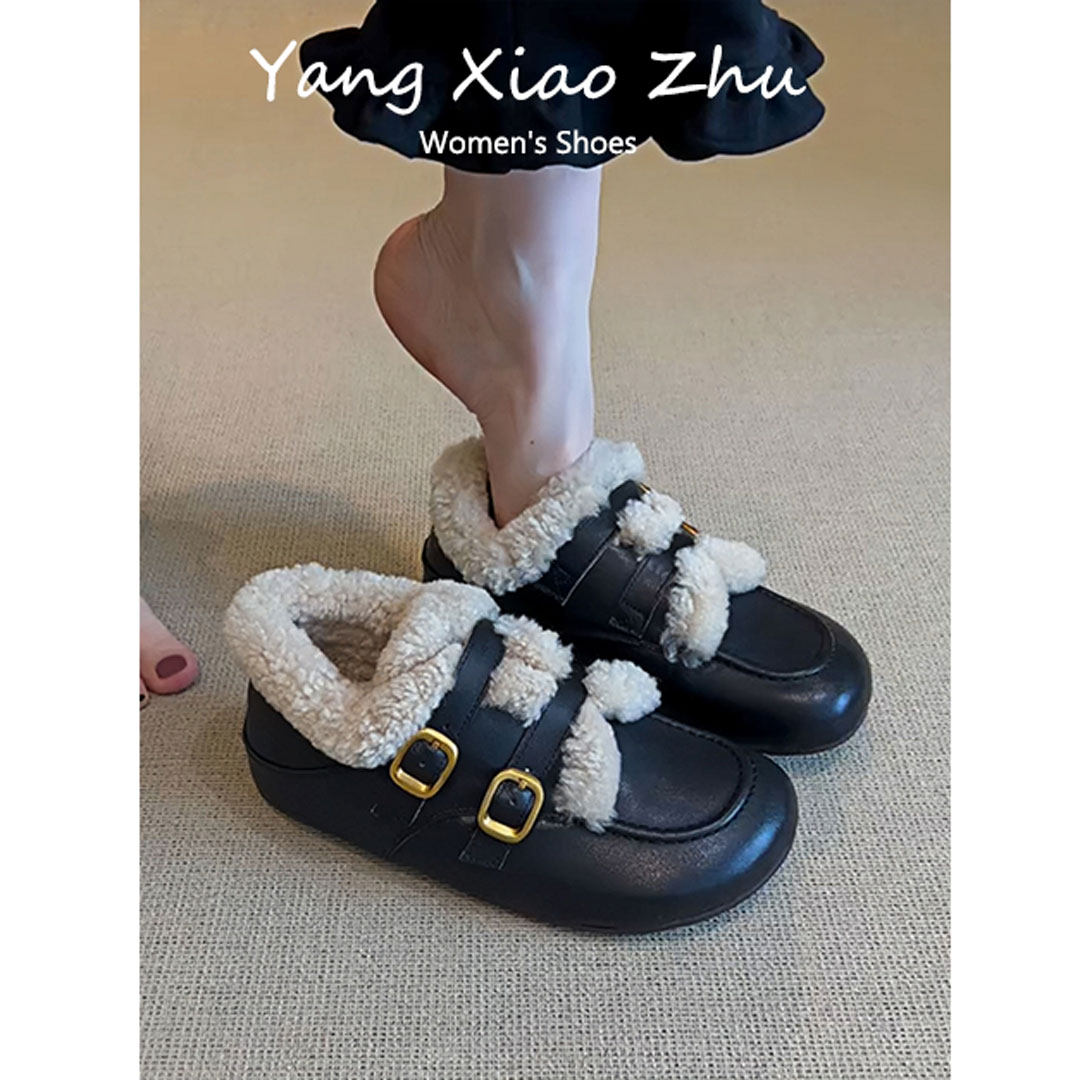 牛皮~圆头加绒保暖勃肯鞋女2025冬季新款毛毛棉鞋平底内增高女鞋,淘宝优惠券,粉丝福利购,淘宝优惠卷