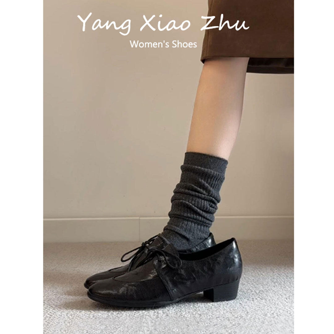 羊皮版~法式复古风圆头小皮鞋女系带粗跟乐福鞋通勤百搭深口单鞋,淘宝优惠券,粉丝福利购,淘宝优惠卷